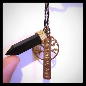 Gold & Black Charm Live Your Life Pendant Necklace